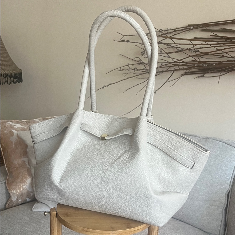 Elegant White Faux Leather Tote Bag with Top Handles